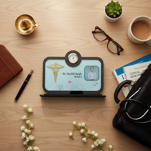 Personalized Doctor's Acrylic Clock Name Plate | Custom Gift