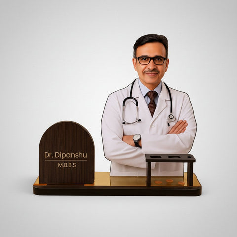 Personalized Doctor Desk Nameplate with Custom Photo & Pen Holder