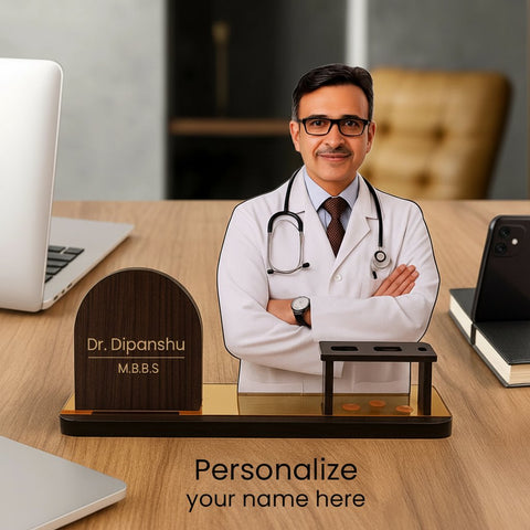 Personalized Doctor Desk Nameplate with Custom Photo & Pen Holder