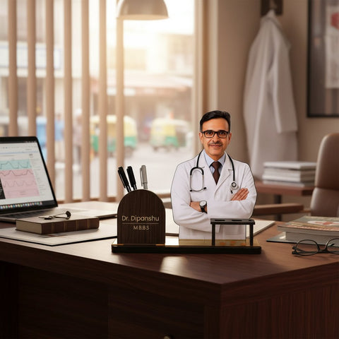 Personalized Doctor Desk Nameplate with Custom Photo & Pen Holder