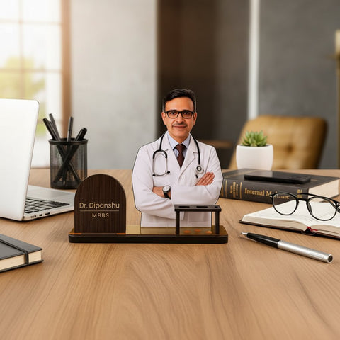 Personalized Doctor Desk Nameplate with Custom Photo & Pen Holder