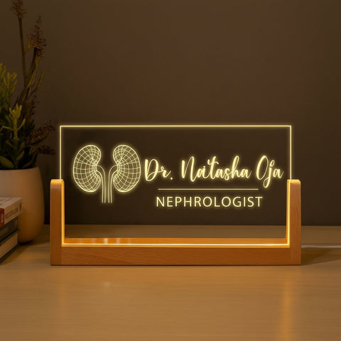Custom LED Name Plate for Nephrologists - Personalized Acrylic Desk Sign