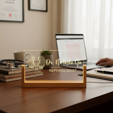 Custom LED Name Plate for Nephrologists - Personalized Acrylic Desk Sign
