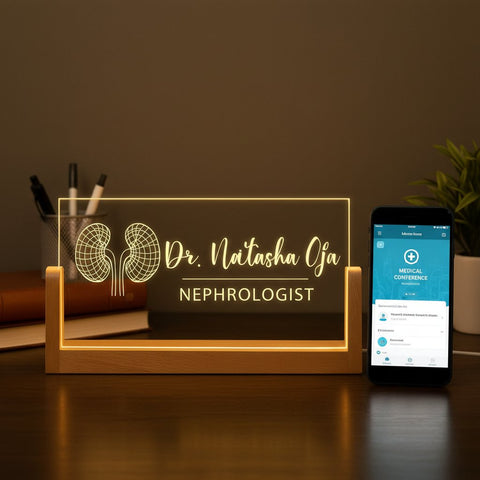 Custom LED Name Plate for Nephrologists - Personalized Acrylic Desk Sign