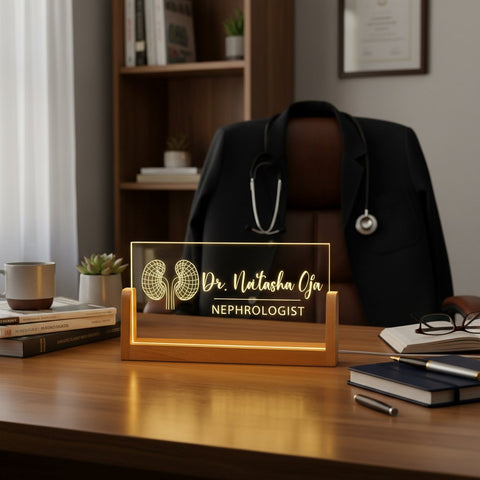 Custom LED Name Plate for Nephrologists - Personalized Acrylic Desk Sign