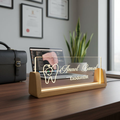 Personalized LED Dentist Desk Name Plate - Professional & Stylish