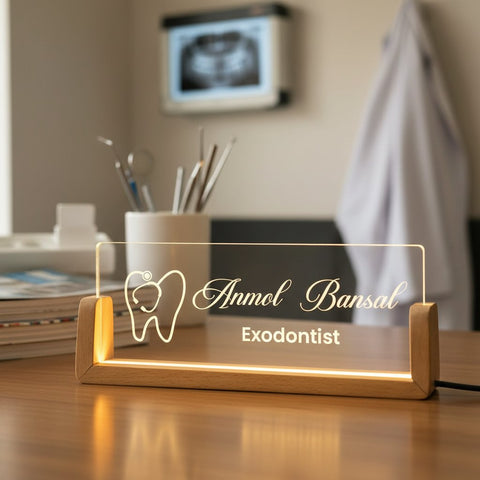 Personalized LED Dentist Desk Name Plate - Professional & Stylish