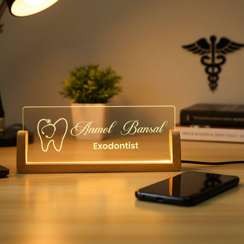 Personalized LED Dentist Desk Name Plate - Professional & Stylish