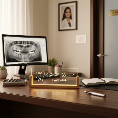 Personalized LED Dentist Desk Name Plate - Professional & Stylish