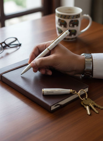 Personalized Bottle Shape Pen & Keychain Set - Custom Engraved Gift