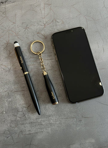 Personalized Bottle Shape Pen & Keychain Set - Custom Engraved Gift