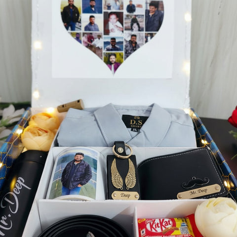 Personalized Men's Premium Gift Hamper 2.0 | Custom Shirt & Flask Box