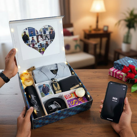 Personalized Men's Premium Gift Hamper 2.0 | Custom Shirt & Flask Box