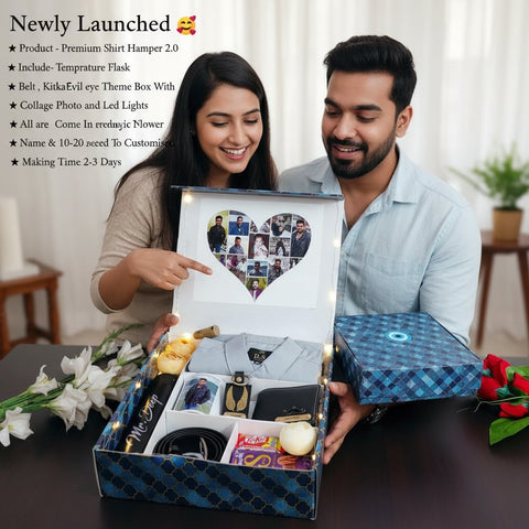 Personalized Men's Premium Gift Hamper 2.0 | Custom Shirt & Flask Box