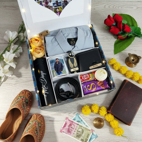 Personalized Men's Premium Gift Hamper 2.0 | Custom Shirt & Flask Box