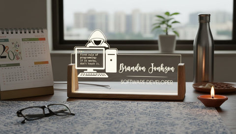 Personalized Software Developer Desk Plaque | Custom Acrylic LED