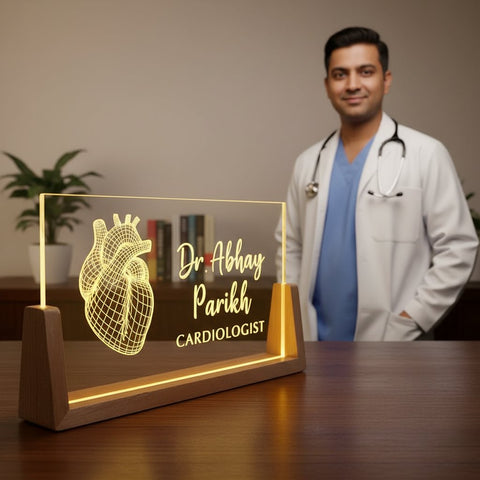 Custom LED Name Plate for Cardiologists – Personalized Heart Design Doctor Desk Light