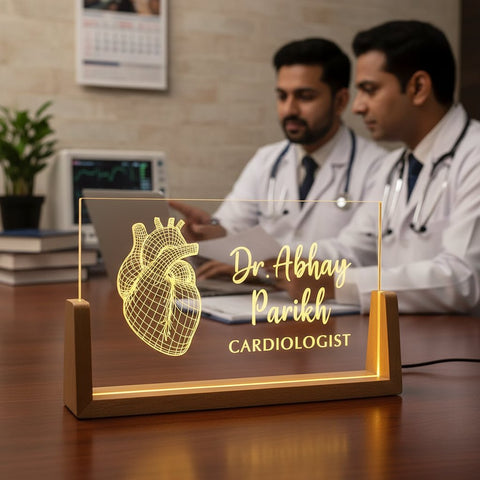 Custom LED Name Plate for Cardiologists – Personalized Heart Design Doctor Desk Light