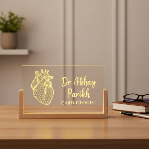 Custom LED Name Plate for Cardiologists – Personalized Heart Design Doctor Desk Light
