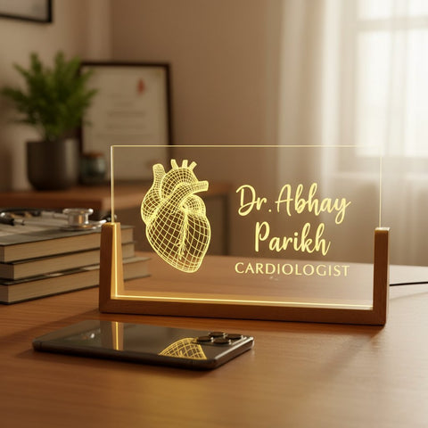 Custom LED Name Plate for Cardiologists – Personalized Heart Design Doctor Desk Light