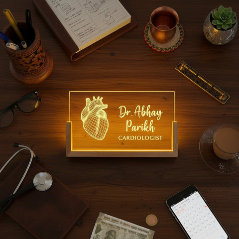 Custom LED Name Plate for Cardiologists – Personalized Heart Design Doctor Desk Light