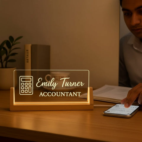 Custom LED Name Plate for Accountants – Personalized Tabletop Desk Light