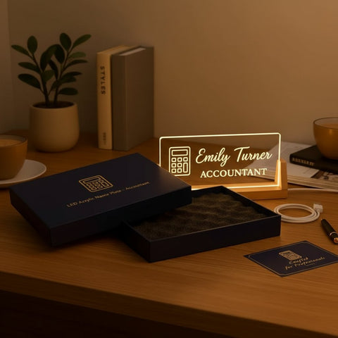 Custom LED Name Plate for Accountants – Personalized Tabletop Desk Light