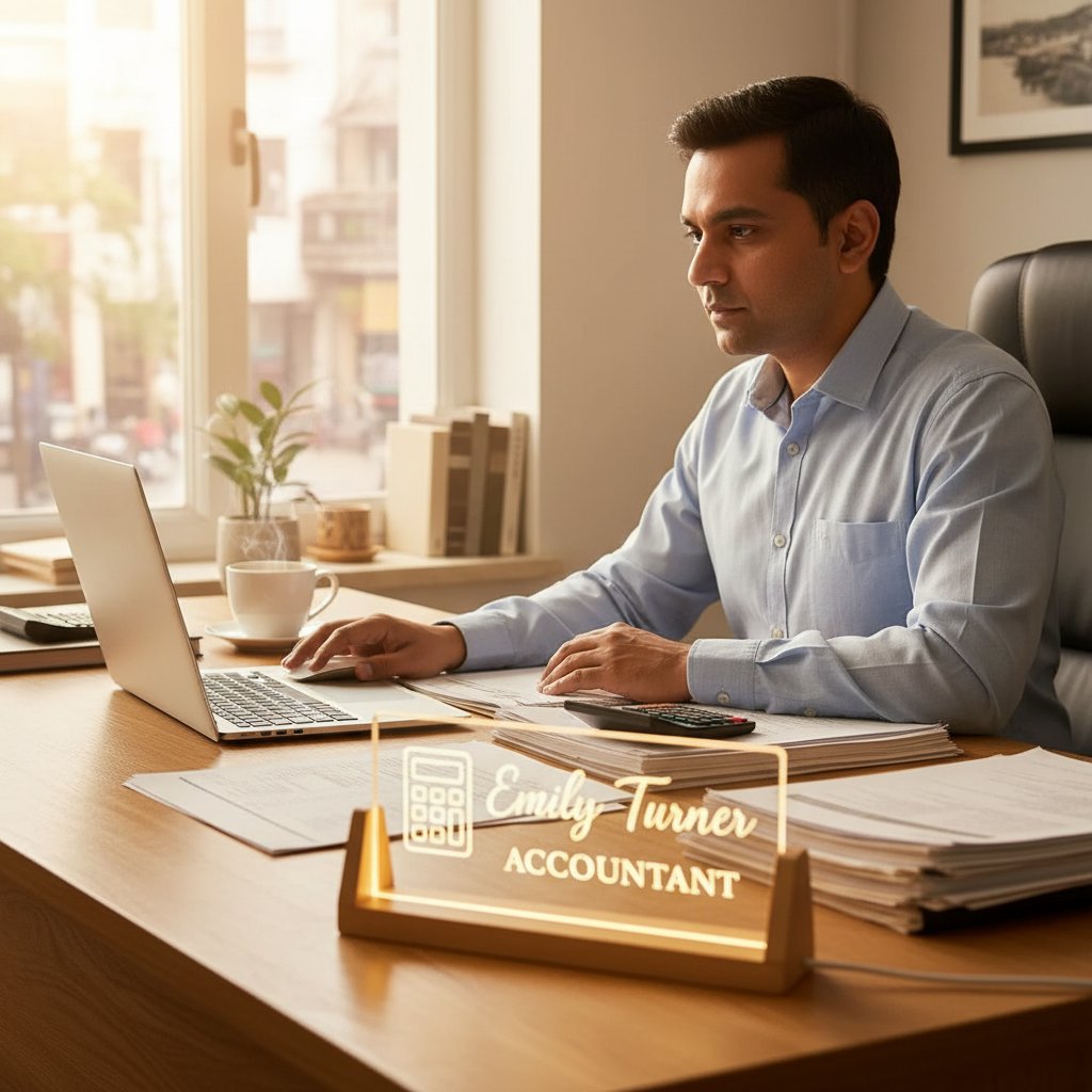 Custom LED Name Plate for Accountants – Personalized Tabletop Desk Light