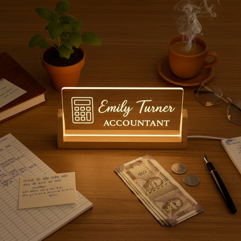 Custom LED Name Plate for Accountants – Personalized Tabletop Desk Light