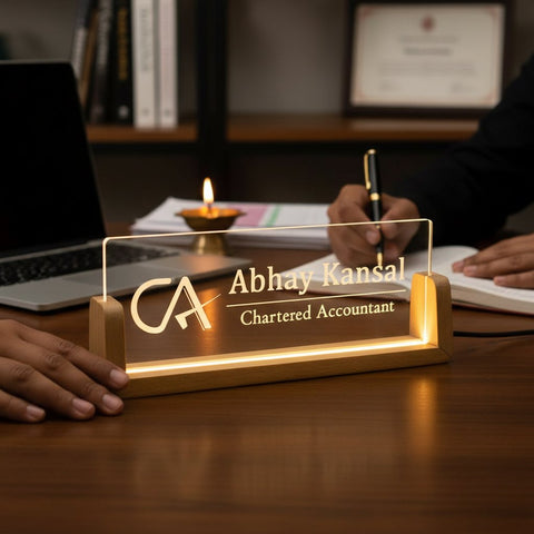 Custom LED Desk Name Plate for Charted Accountants | Personalized CA