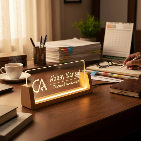 Custom LED Desk Name Plate for Charted Accountants | Personalized CA