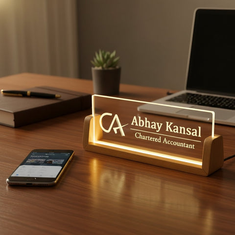 Custom LED Desk Name Plate for Charted Accountants | Personalized CA