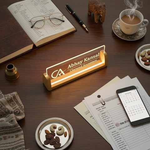 Custom LED Desk Name Plate for Charted Accountants | Personalized CA