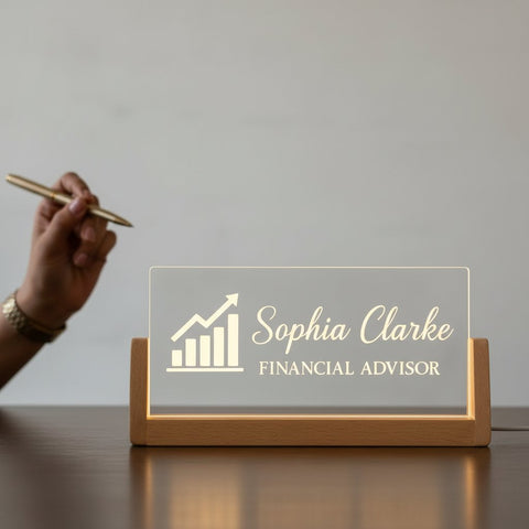 LED Acrylic Name Plate for Financial Advisors – Custom Desk Sign