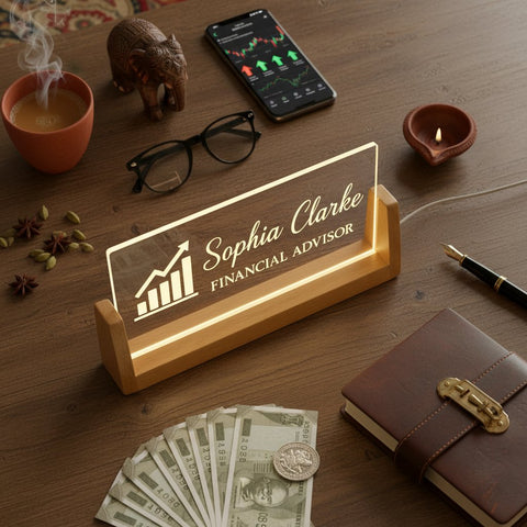 LED Acrylic Name Plate for Financial Advisors – Custom Desk Sign