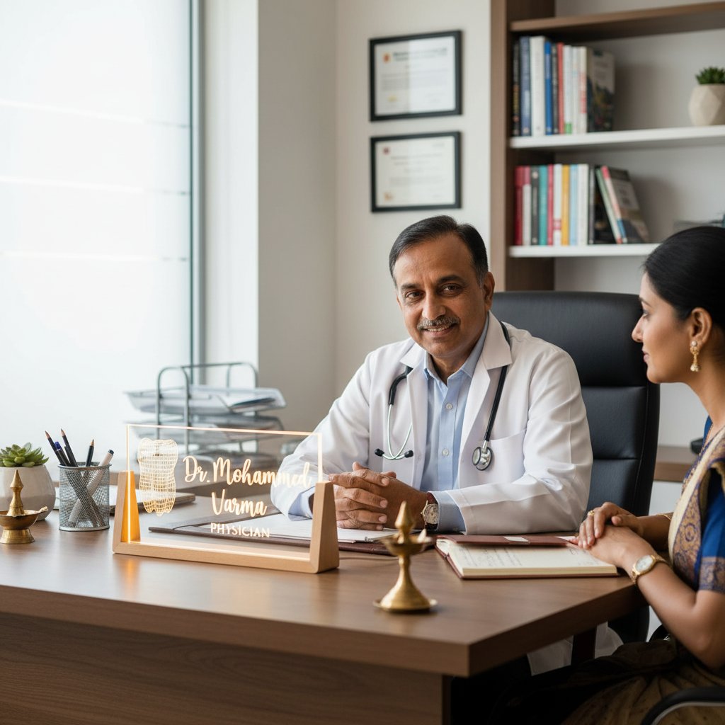 Custom LED Doctor Name Plate with Wooden Base | Personalized Medical Gift