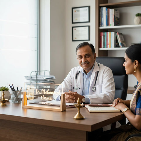 Custom LED Doctor Name Plate with Wooden Base | Personalized Medical Gift
