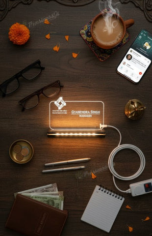 Custom Engraved Acrylic Table Lamp - Personalized LED Desk Decor