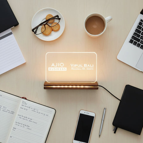 Personalized LED Acrylic Desk Sign – Custom Name & Logo Engraved | Warm White & Multi Colour | 8" & 9" | Office & Home Decor