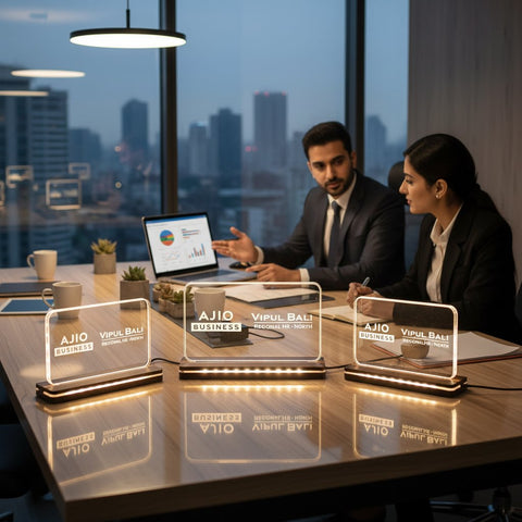 Personalized LED Acrylic Desk Sign – Custom Name & Logo Engraved | Warm White & Multi Colour | 8" & 9" | Office & Home Decor