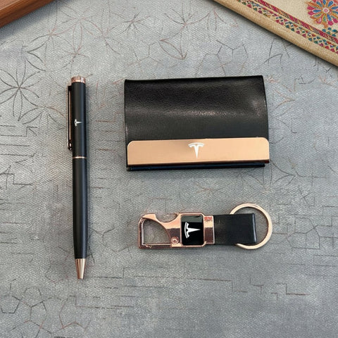 Personalized Rose Gold Combo Gift Set - Card Holder, Pen & Keychain