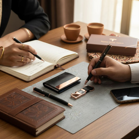 Personalized Rose Gold Combo Gift Set - Card Holder, Pen & Keychain