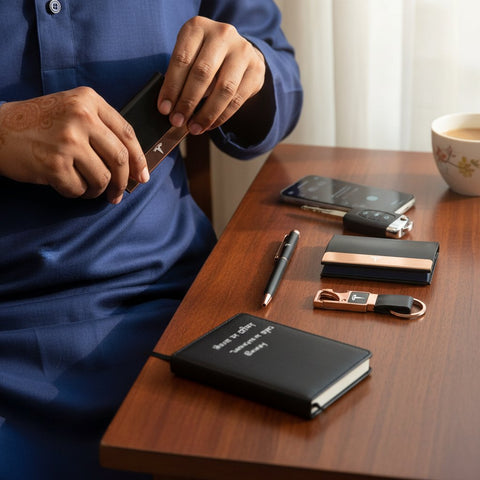 Personalized Rose Gold Combo Gift Set - Card Holder, Pen & Keychain