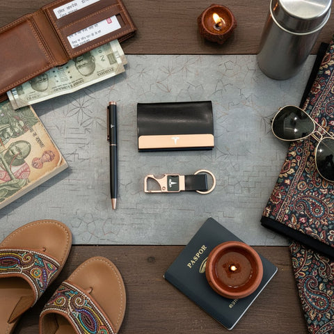 Personalized Rose Gold Combo Gift Set - Card Holder, Pen & Keychain