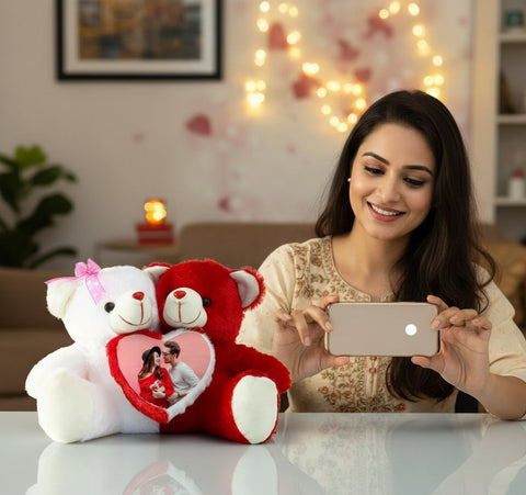 Customized Couple Teddy Bear with Photo | Valentine's Day Gift
