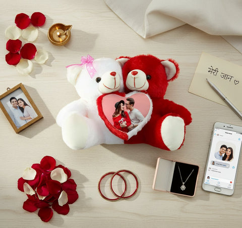 Customized Couple Teddy Bear with Photo | Valentine's Day Gift
