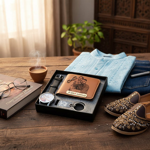 Personalized Photo Men's Gift Set: Wallet, Watch & Keychain Combo