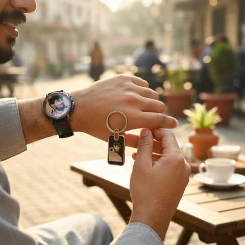 Personalized Photo Watch & Sketch Keychain Combo Gift