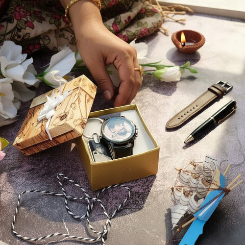 Personalized Photo Watch & Sketch Keychain Combo Gift