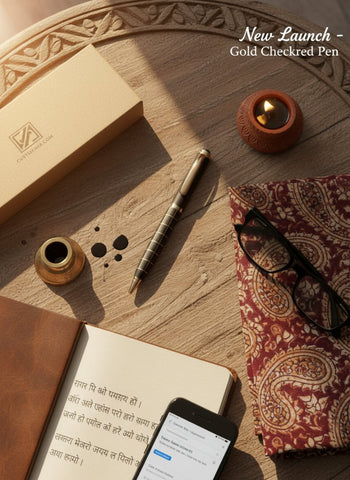 Custom Gold Checkered Pen with Stylus - Engravable Gift